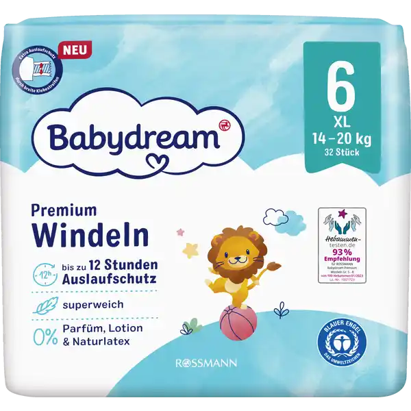Premium Windeln Größe 6 XL, 32 Stück, 14-20 kg