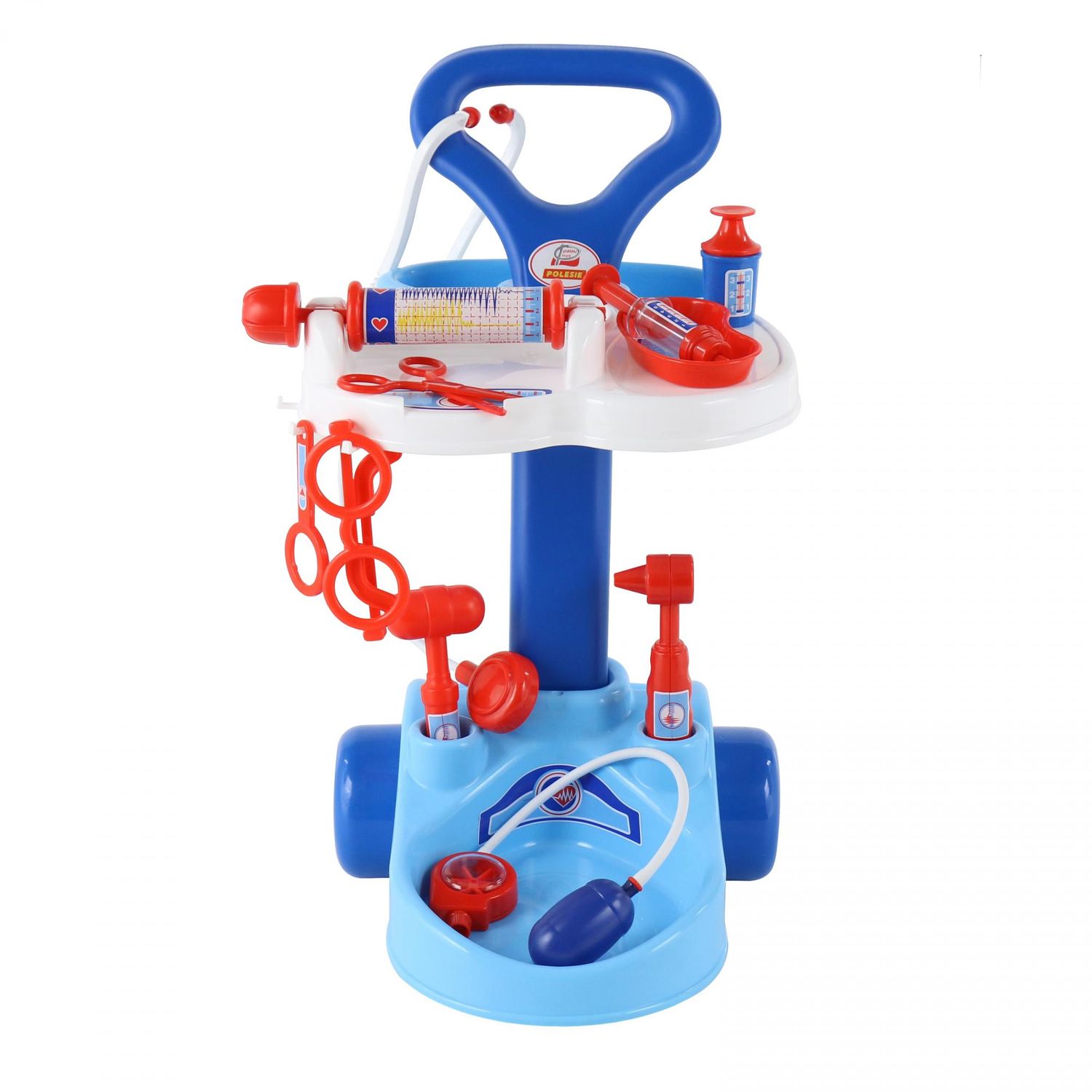 Polesie Kinder Arzt-Set mit Wagen 36582 viel Zubehör Stethoskop Spritze Lupe uvm blau