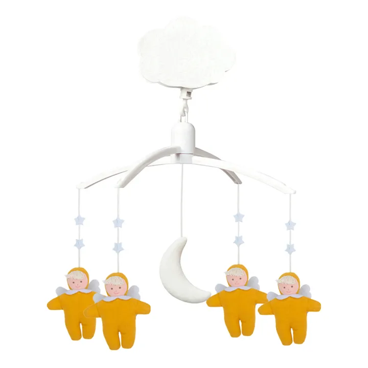 Trousselier Mobile musical Anges en coton bio | Jaune moutarde