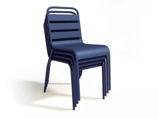 Salle à manger de jardin en métal - une table D.110 cm et 4 chaises empilables - Bleu nuit - MIRMANDE de MYLIA