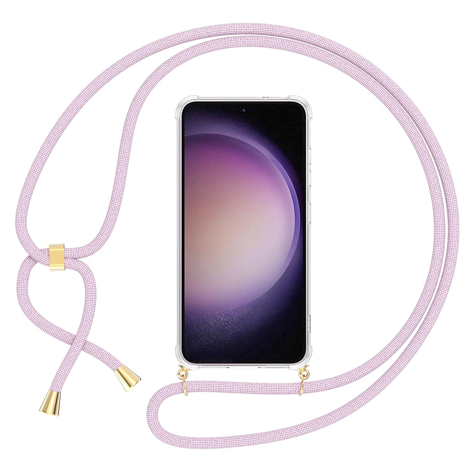 Samsung Galaxy S23 5G Necklace Gummi Hülle Air Cushion Fallschutz   Handykette (150cm) - Roségold / Gold