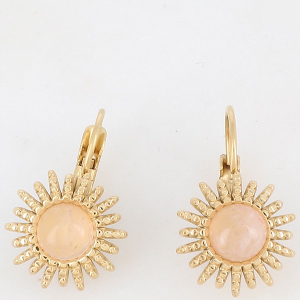 Boucles d'oreilles - Acier inoxydable doré & agate beige