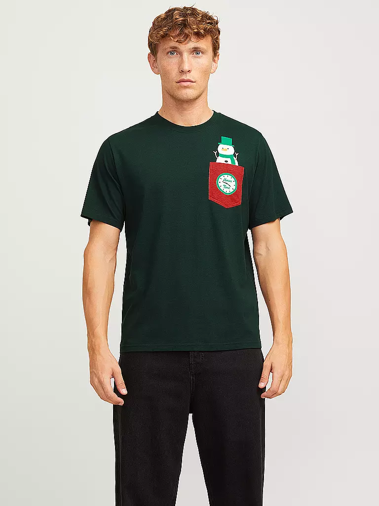 JACK & JONES T-Shirt JJXMAS dunkelgrün