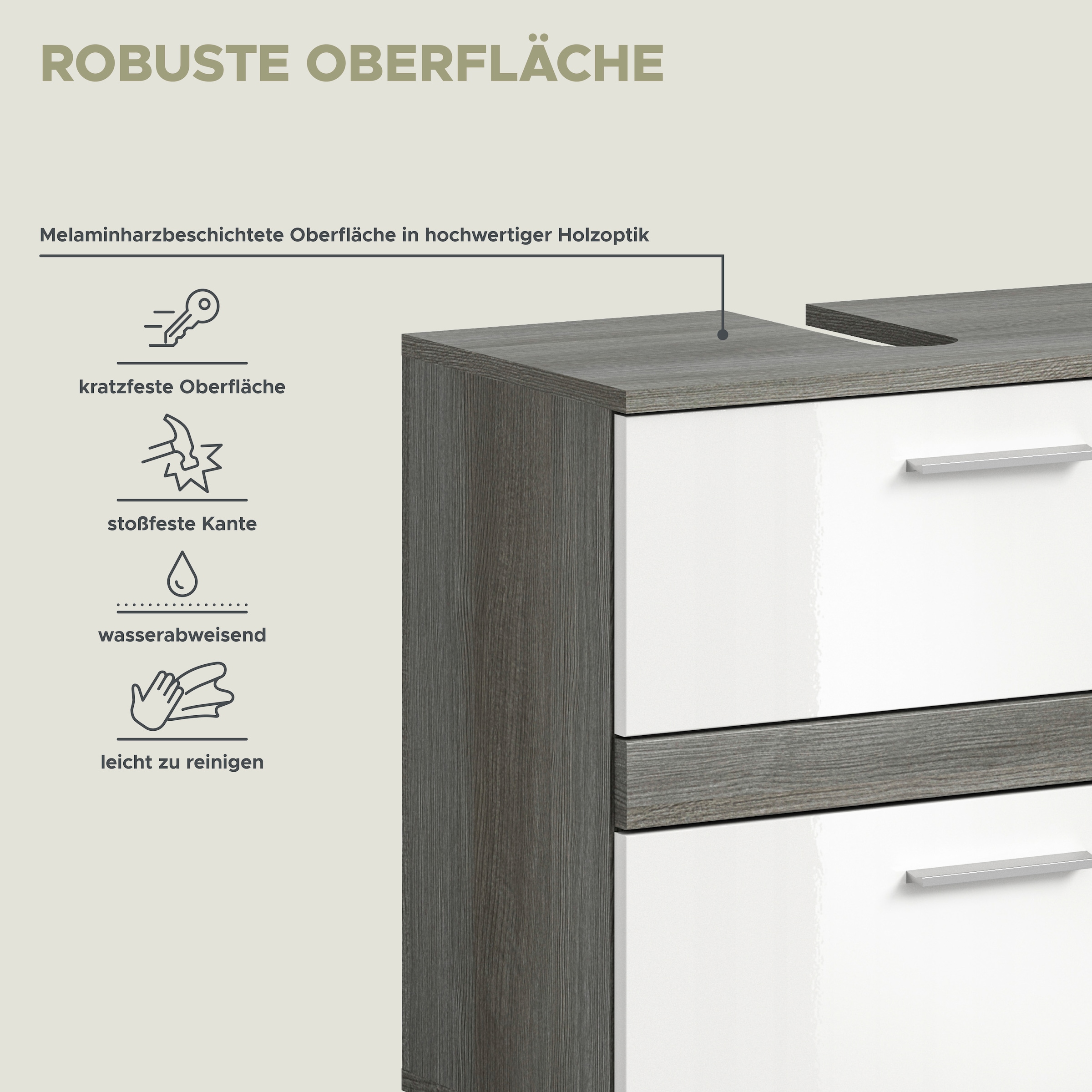 welltime Waschbeckenunterschrank »LUCCA, TOPSELLER!, Breite 60cm, 2 Türen, 2 Fächer,mit Siphonausschnitt« MDF-Front, Badmöbel, Badschrank, Schrank, Kommode, Bad, Badezimmer