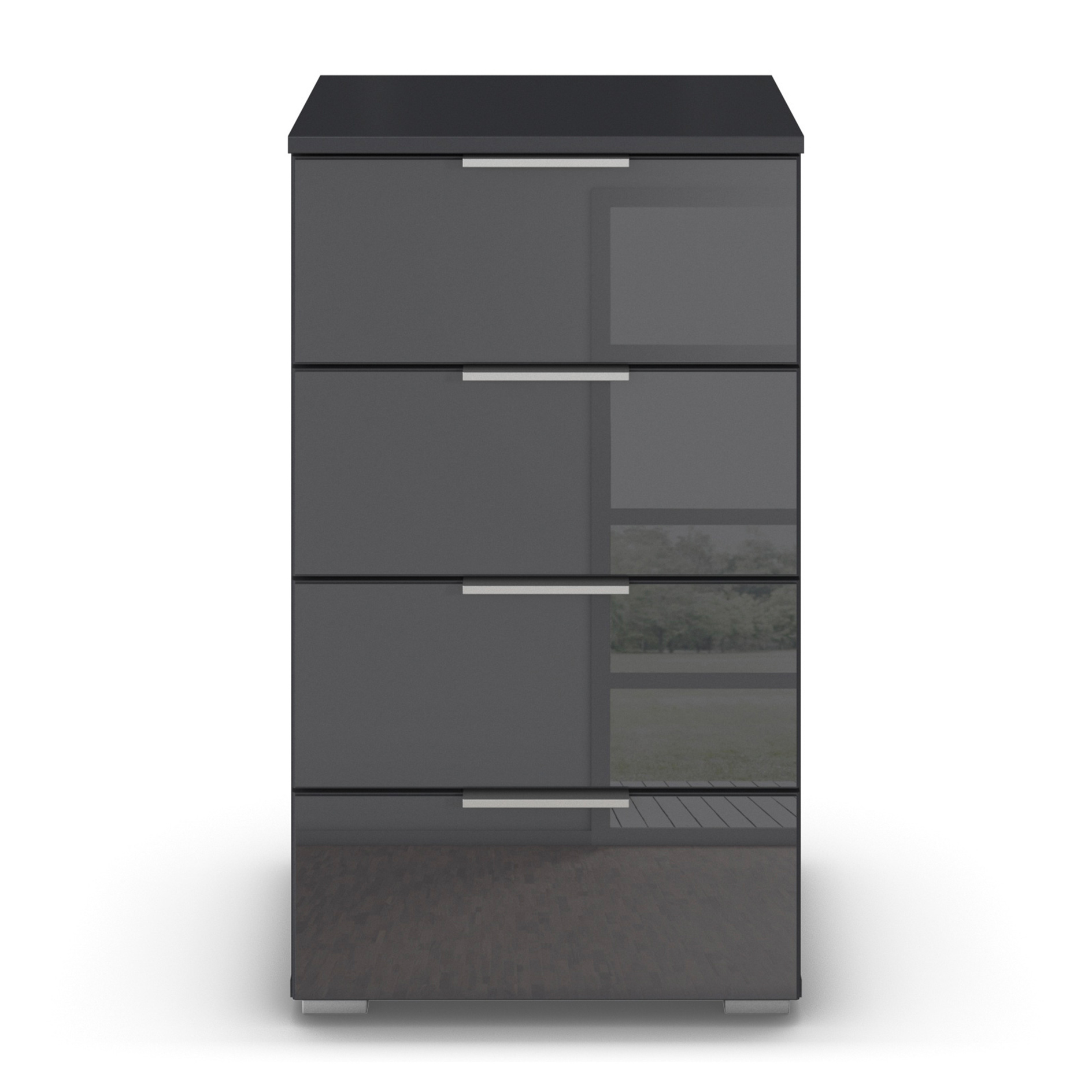 Nachtschrank - grau metallic - Basalt grau - mit Glasfront - 47 cm