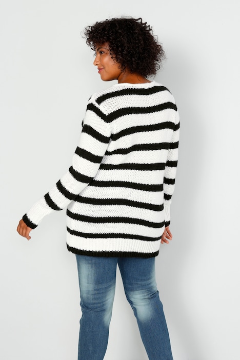 Pullover, oversized, Ringel, V-Ausschnitt, Langarm