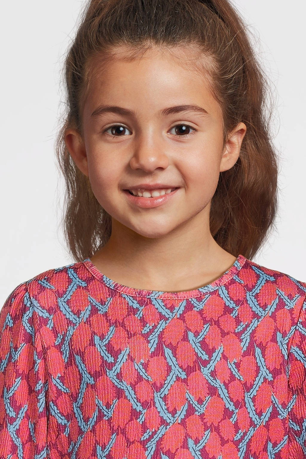 Quapi jurk DANAE met all over print en ceintuur lichtblauw/rood