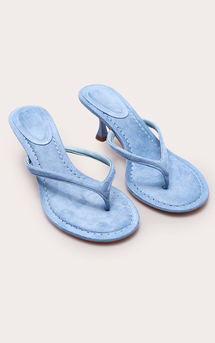 Bleu Mules À Talon Mi-haut En Synthétique Avec Bride Entre-orteils