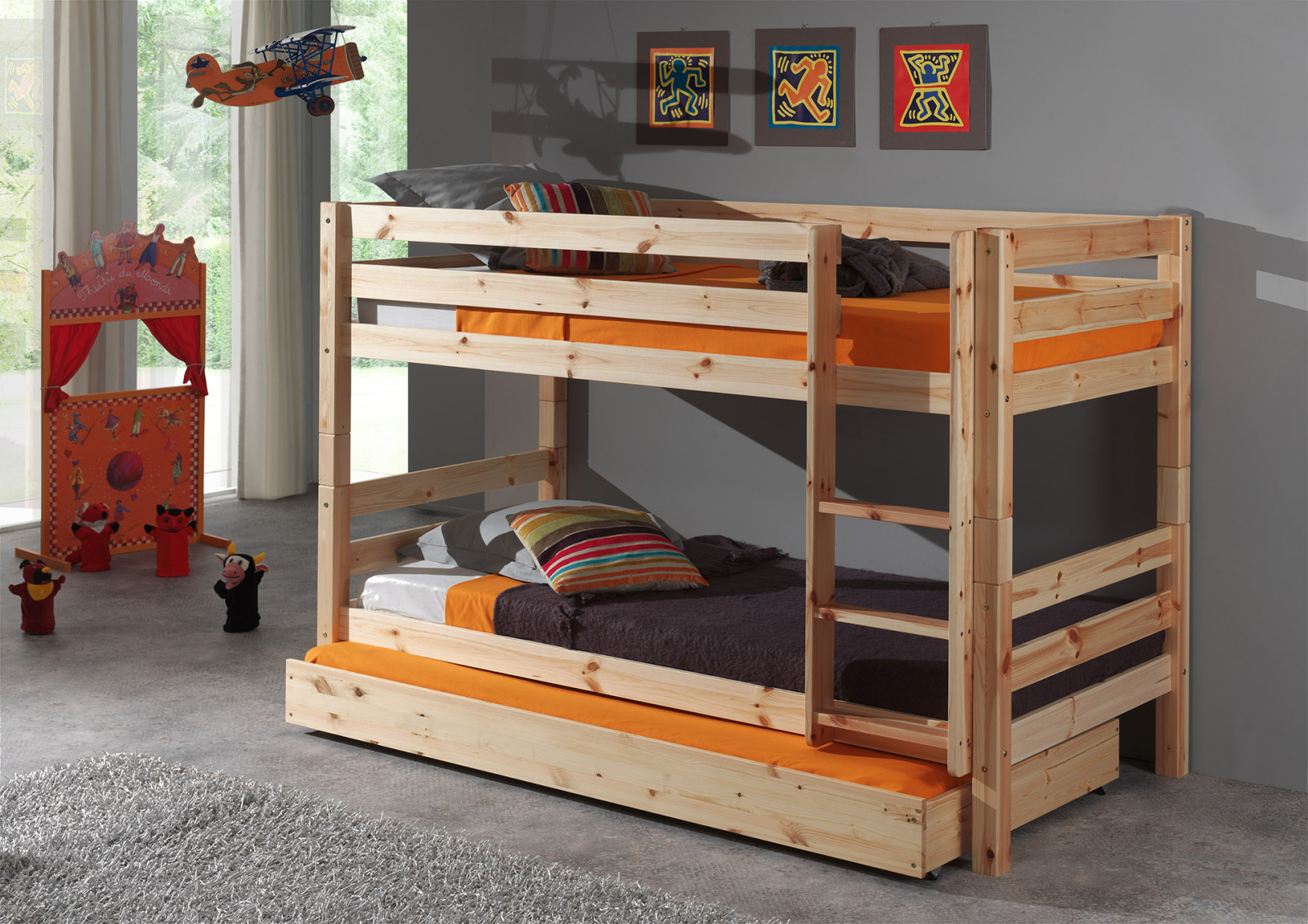 Etagenbett PINO - Kiefer massiv - mit Bettschublade - 90x200 cm