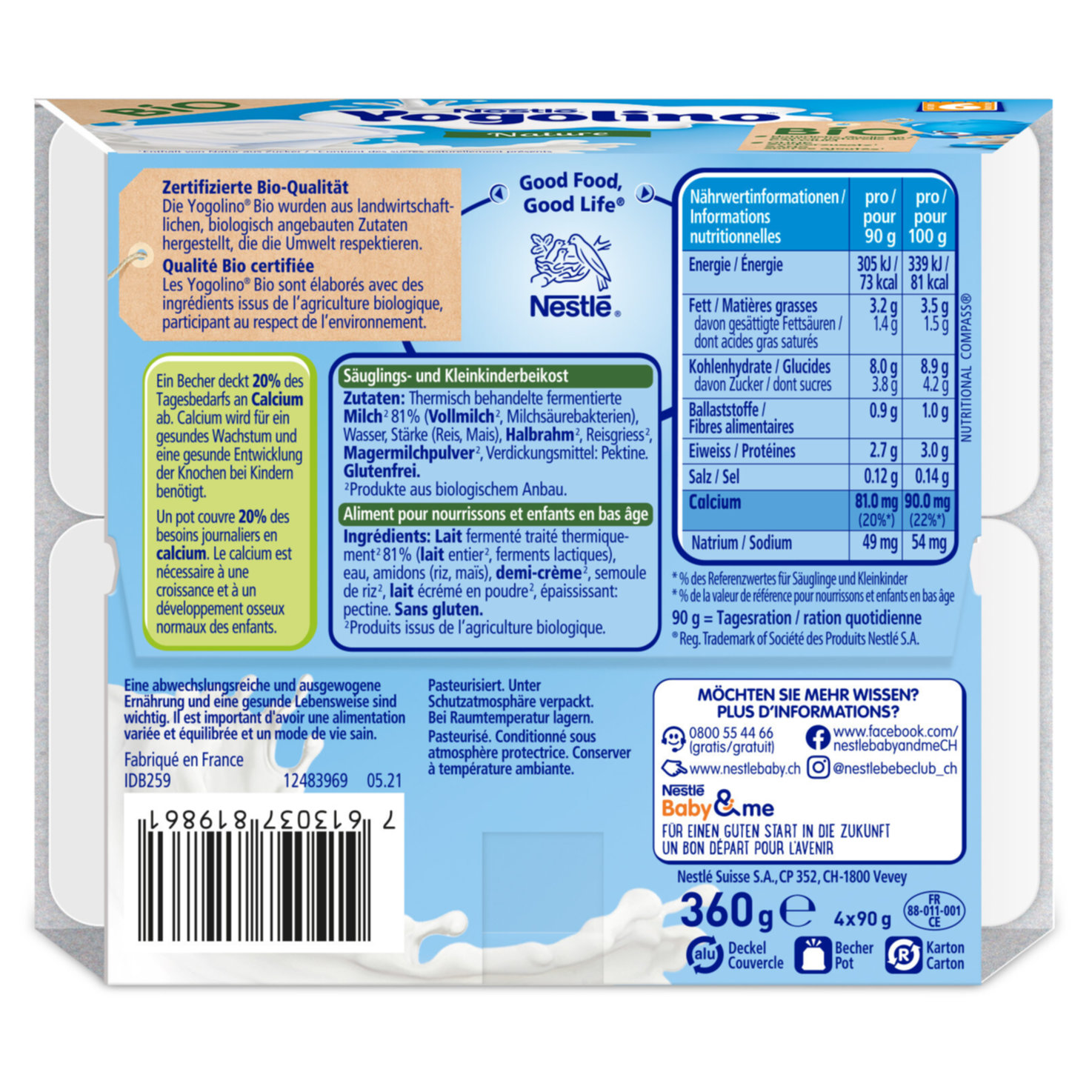 Nestlé Yogolino Bio Nature 4x90g 6+ Monate