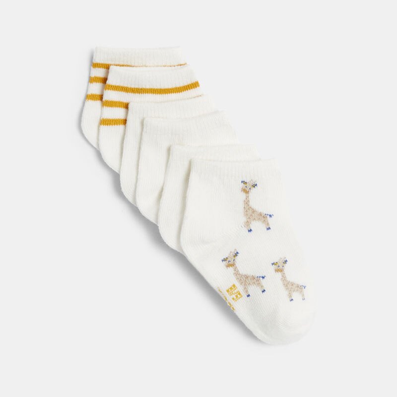 Chaussettes basses girafe blanc bébé fille (lot de 3) Jaune