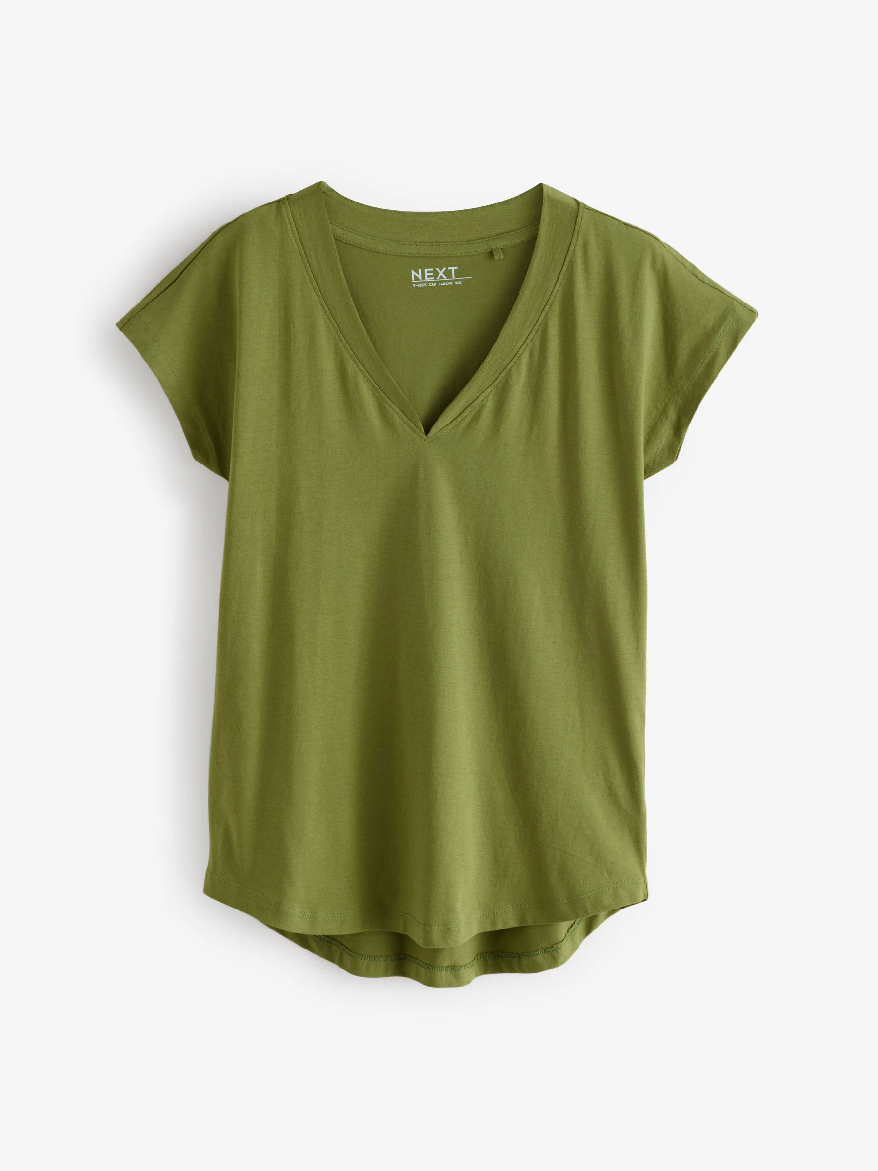 Wit/grijs/khaki/roest/bruin - Set van 5 T-shirts met V-hals en kapmouwen van 100% katoen