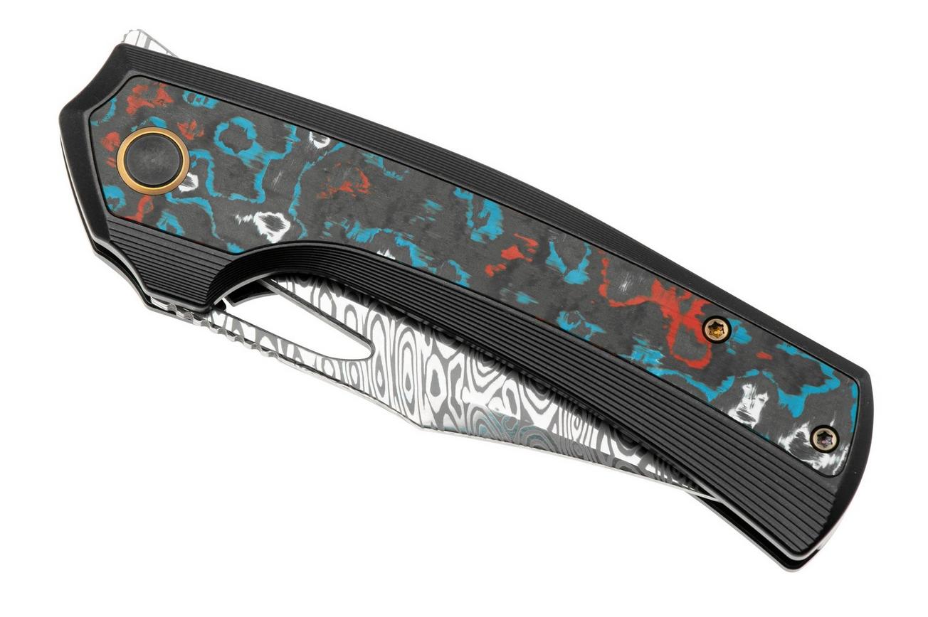 WE Knife Nefaris WE22040F-DS1, Heimskringla Damasteel Clippoint, Nebula Fat Carbon Black Titanium, zakmes