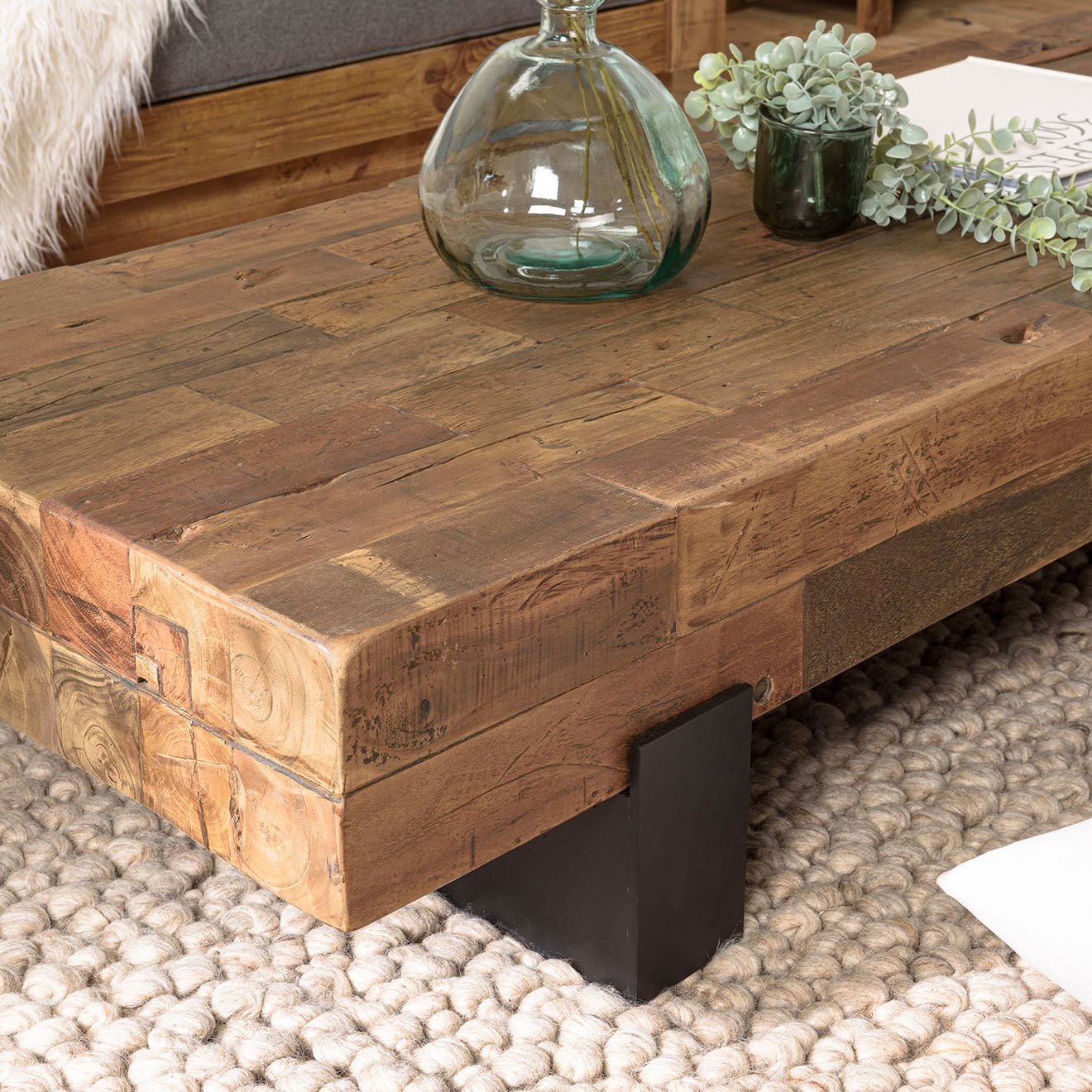 Macabane Table basse poutres bois massif Leonce bois - 160.5x63.5x30.5 cm
