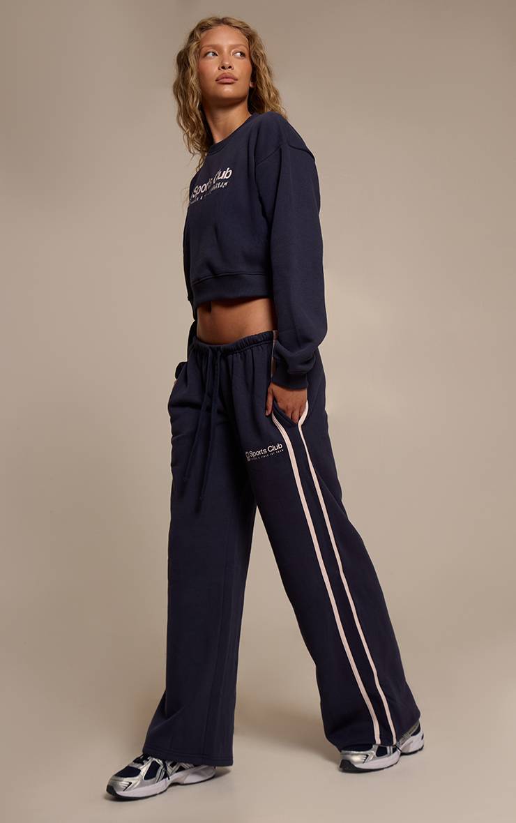 Bleu Marine Sweat-shirt Court Imprimé Sports Club
