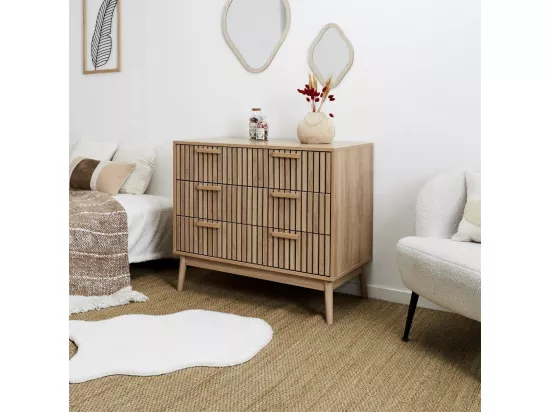 PAJAN - Commode 3 Tiroirs Effet Bois avec Tasseaux