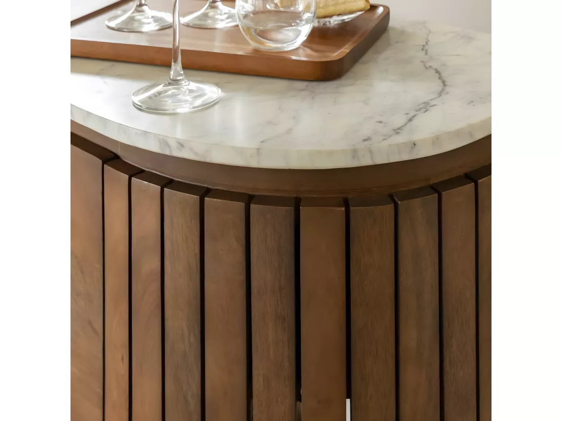 Bar en bois de manguier et marbre blanc Sienne