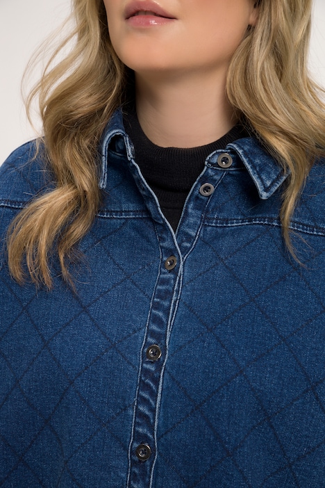 Jeansbluse, Diamant-Stepp, Oversized, Hemdkragen, Langarm