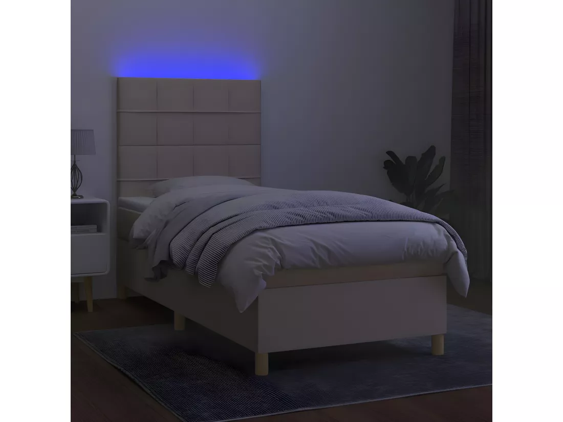 Sommier tapissier avec matelas et LED Crème 100x200 cm Tissu