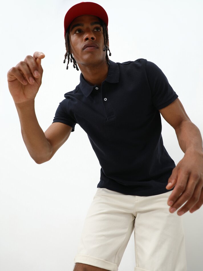 Camisa polo básica - Azul-marinho