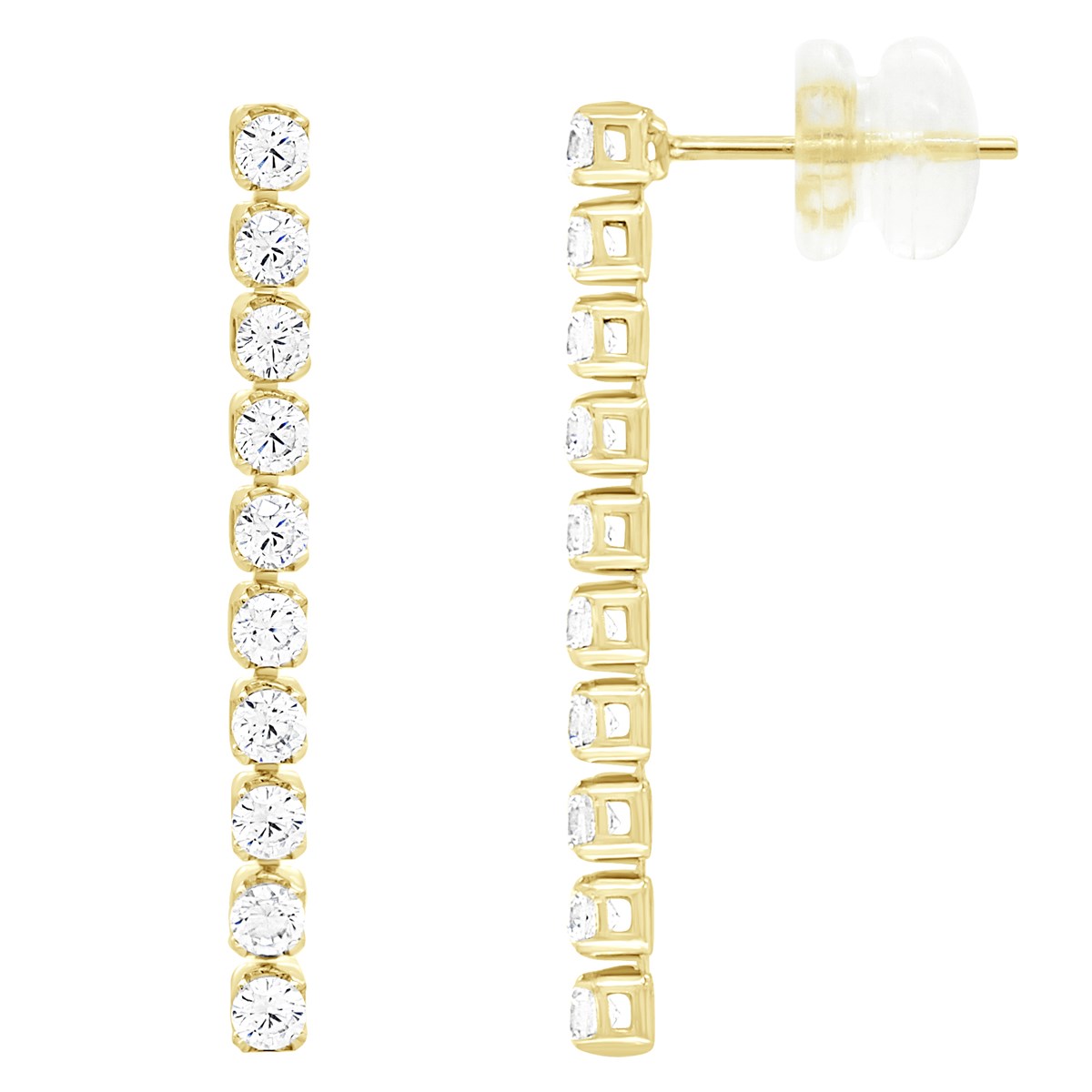 Boucles D'Oreilles Pendantes Rivière d'Oxydes de Zirconium - Or Jaune