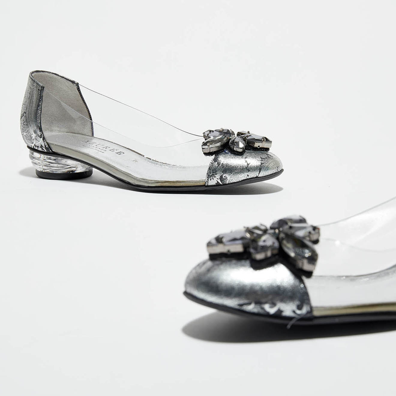 Azurée Cannes Ballerines en Cuir verni & Plexi Bibela argentées - Talon 2 cm