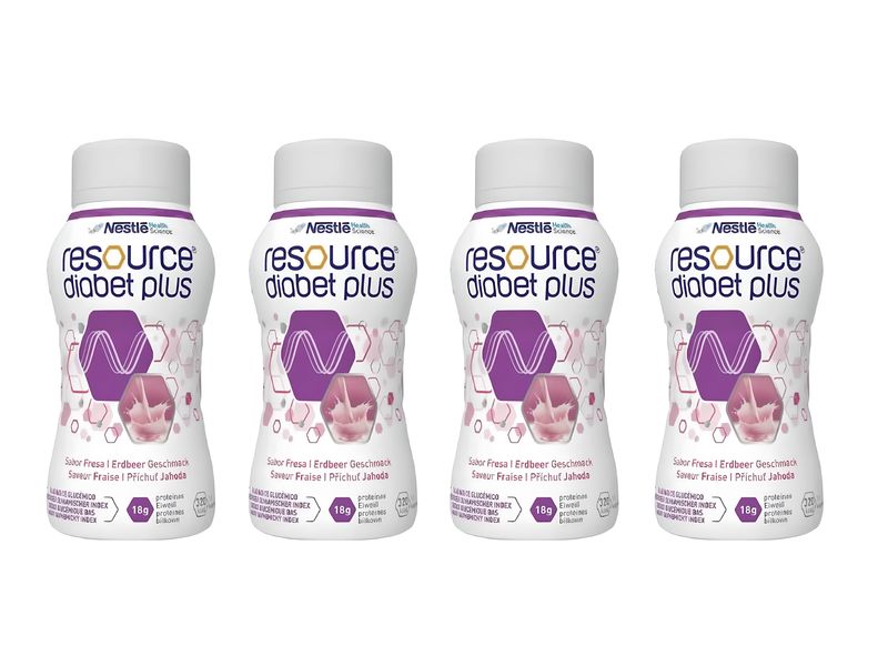 Resource Diabet Plus Erdbeer 4 x 200 ml Hochkalorische Trinknahrung für besondere medizinische Zwecke