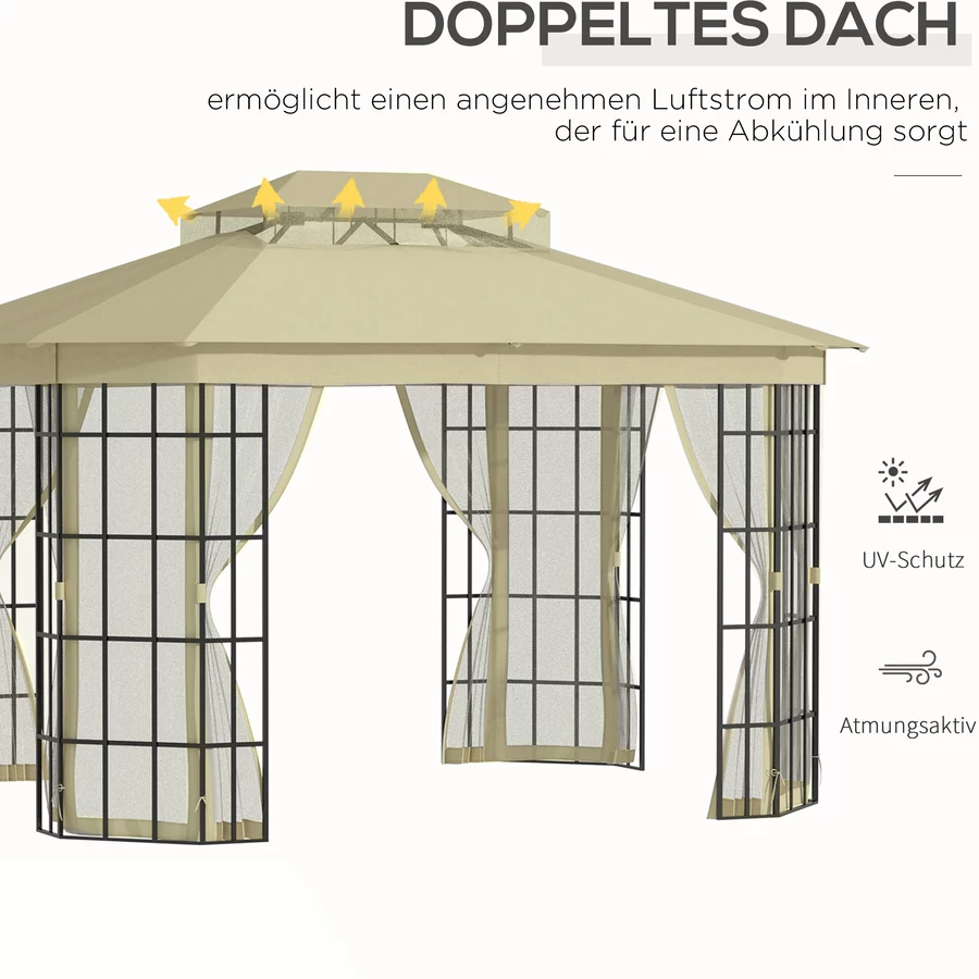Outsunny Pavillon mit Doppeldach beige