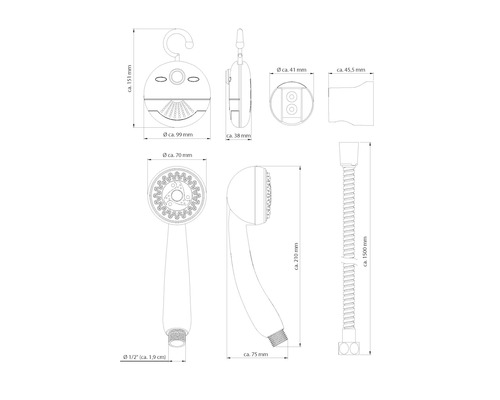 Handdoucheset Shower & Swing Ø 7 cm incl. doucheslang 1500 mm en doucheradio chroom
