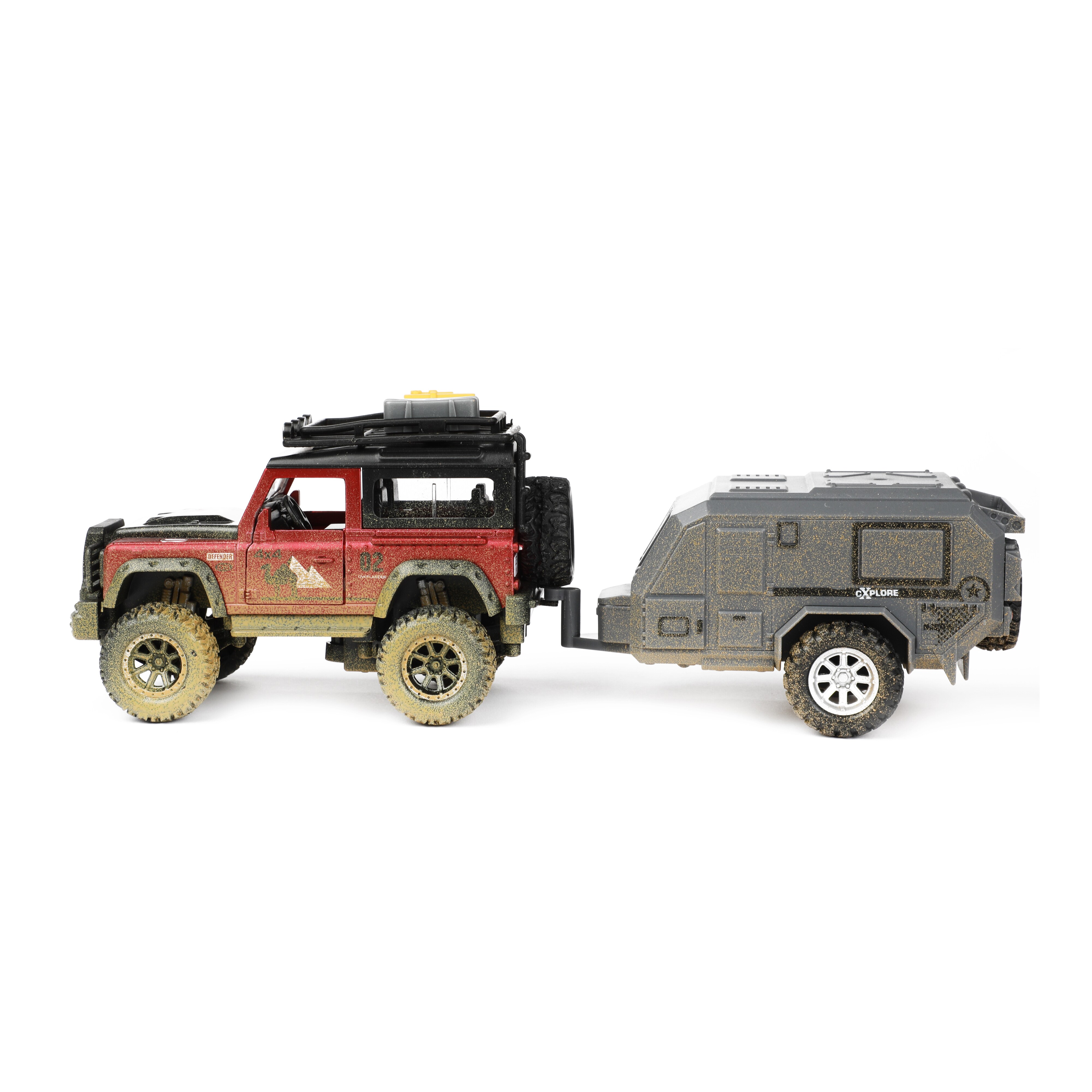 Toi-Toys 21452A - Metal World Spielzeugauto - Jeep 4x4 mit Wohnwagen und Rückzugsfunktion Wohnmobil