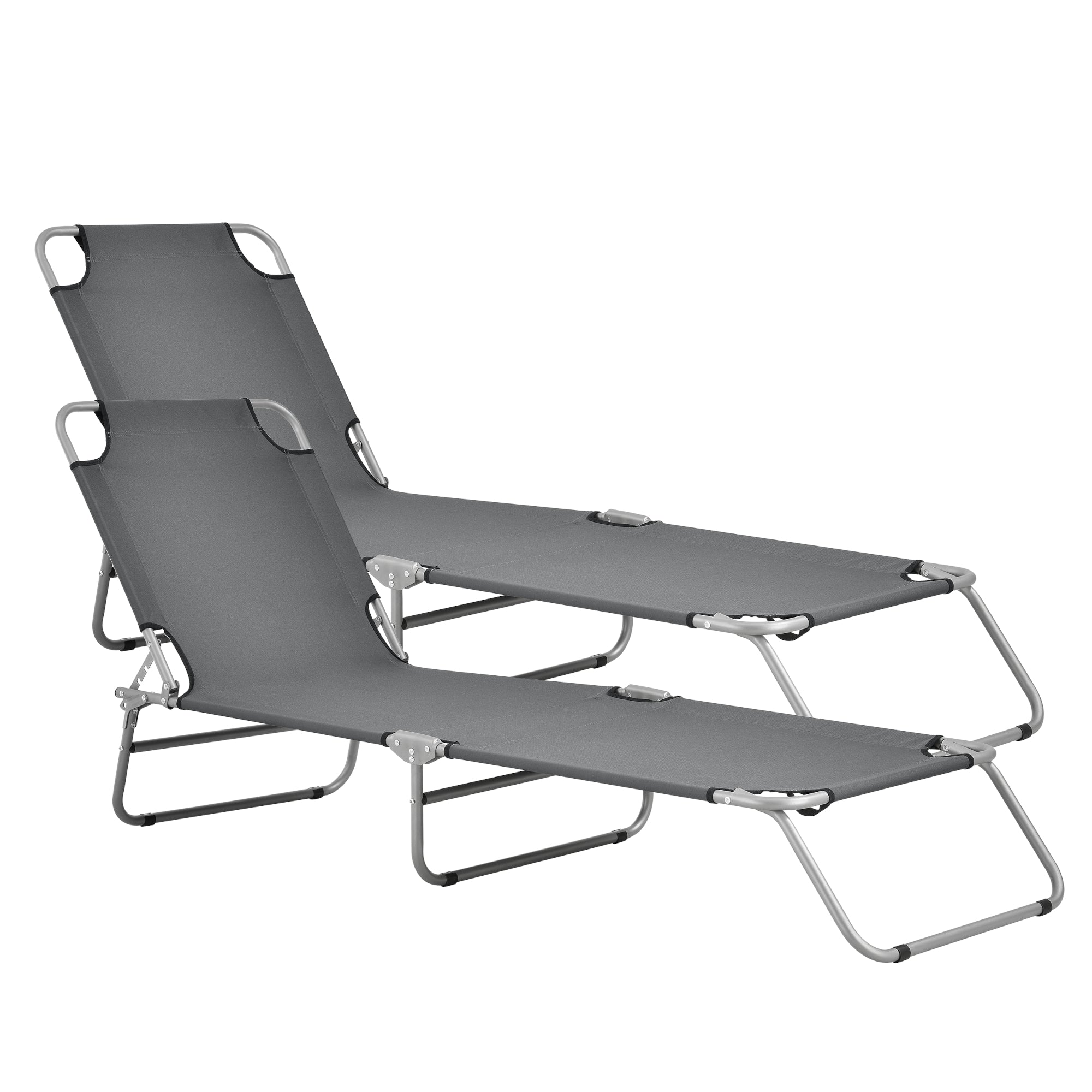 Lot de 2 transats inclinables acier polyester argenté mat gris foncé