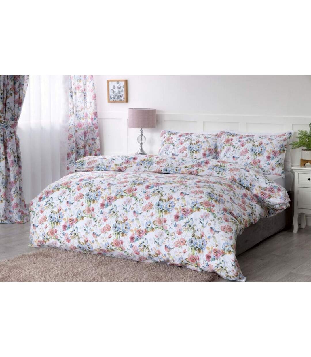 Belledorm - Parure de lit SECRET GARDEN (Blanc / Rose / Bleu) - UTBM431