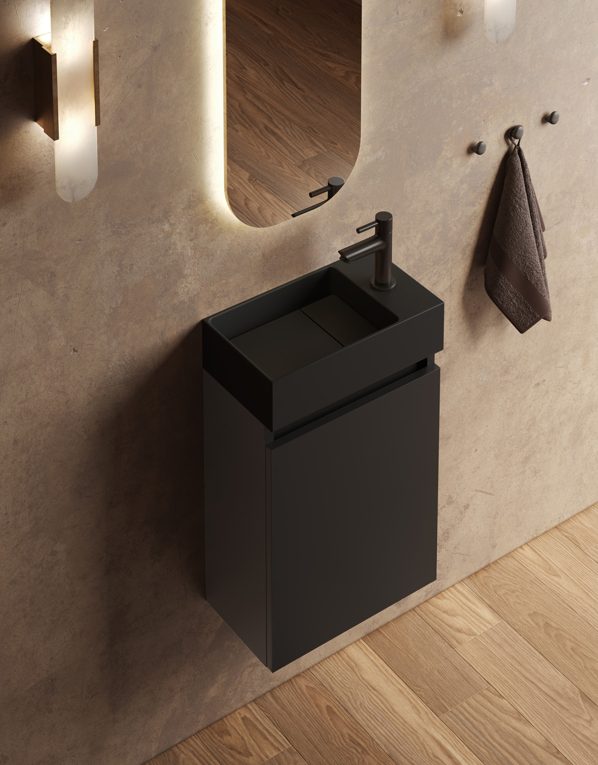Fontana Itsie toiletmeubel mat zwart 40cm met fontein in mat zwart