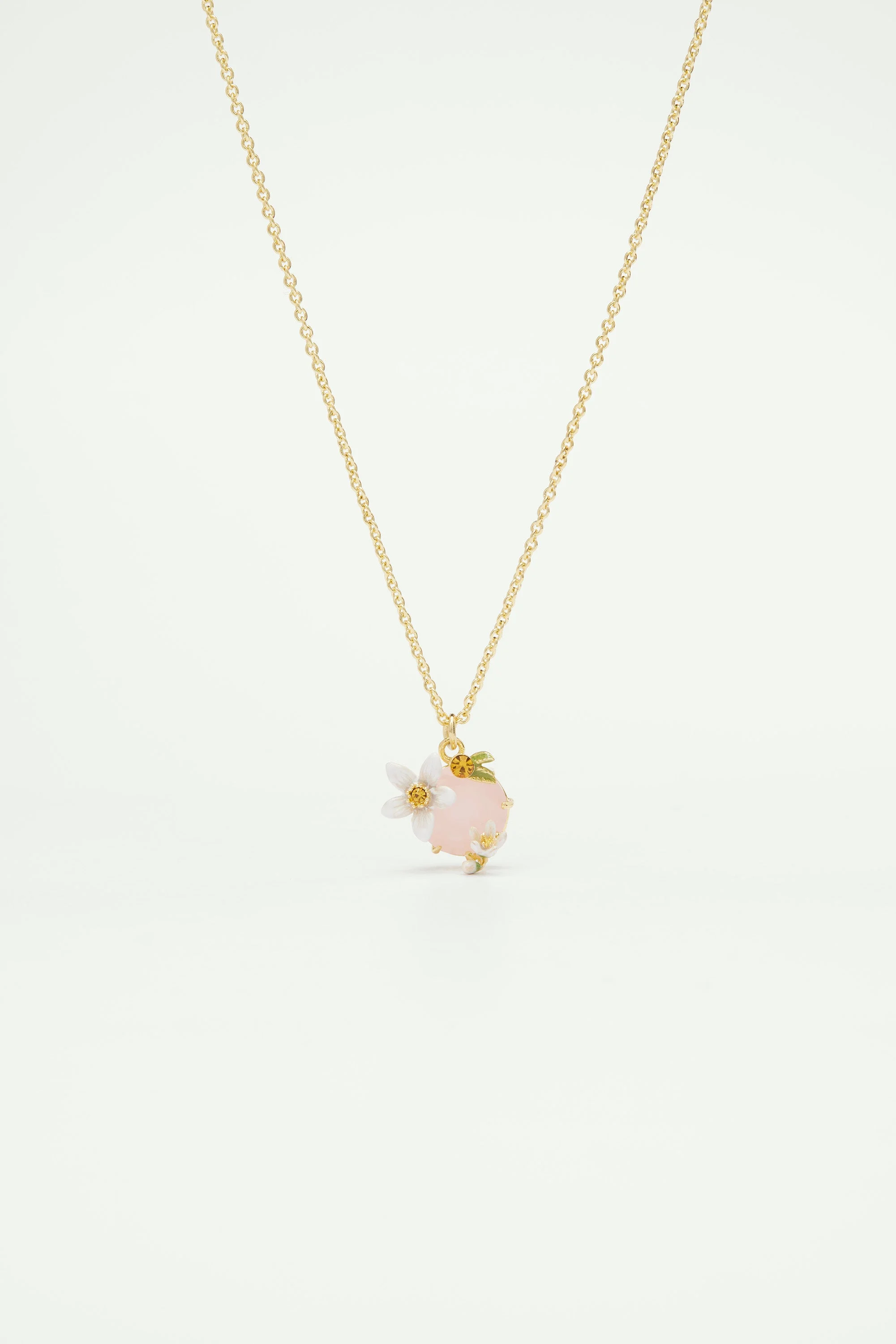 Collier pendentif fleurs d'oranger et verre facetté | Rose