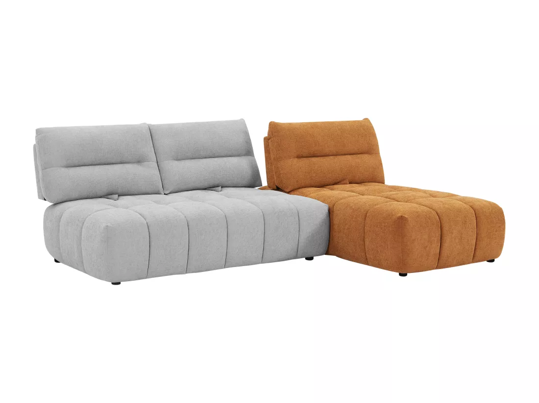 Canapé d'angle modulable dossier avance-recule en tissu texturé gris clair et terracotta APOLIU