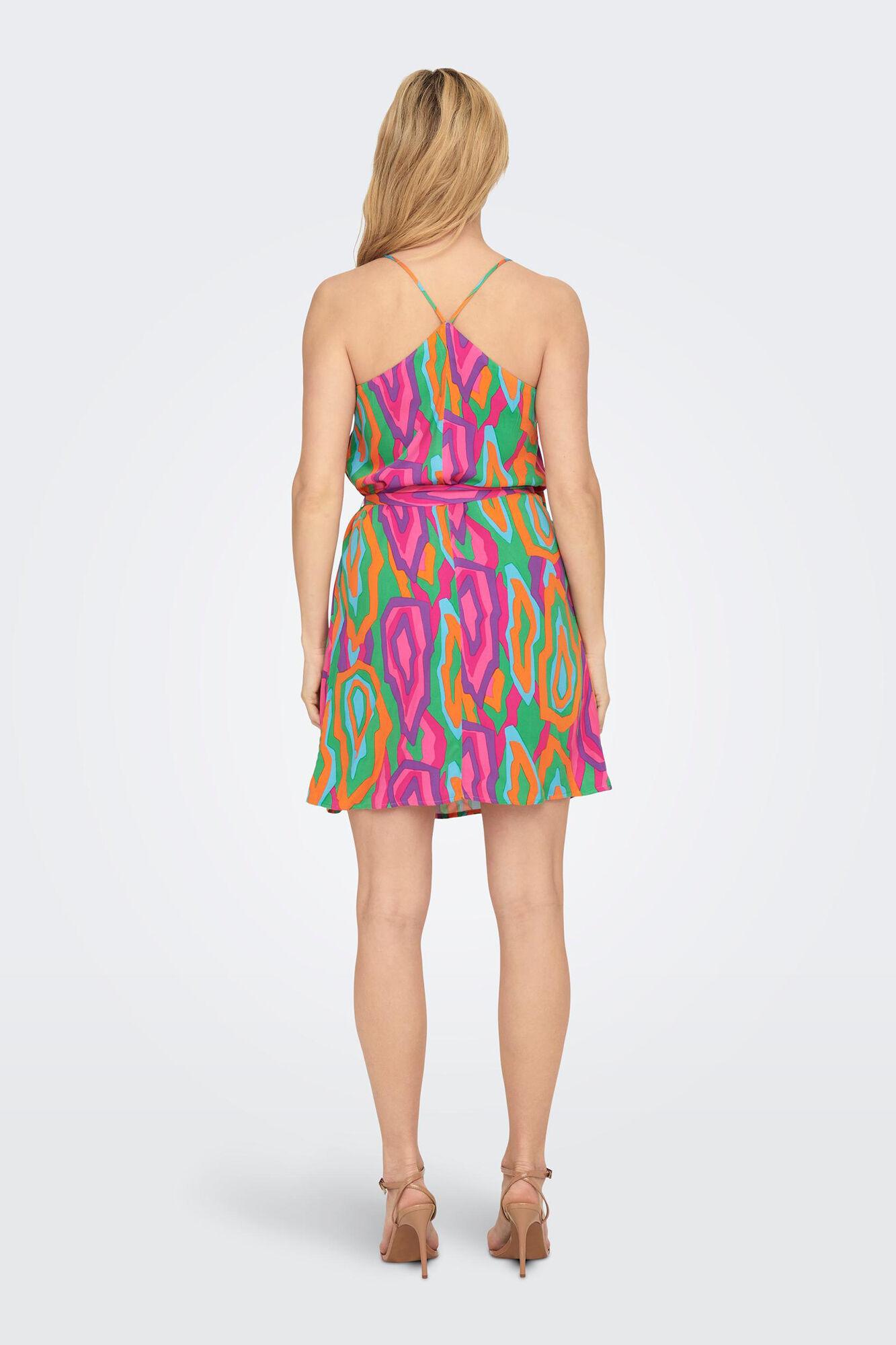 Vestido curto de alças estampadas