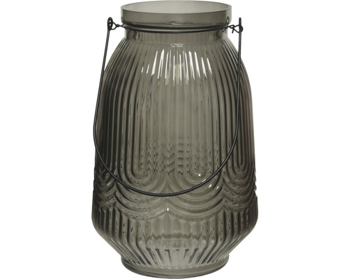 Glazen windlicht Ø 16 cm H 24 cm grijs