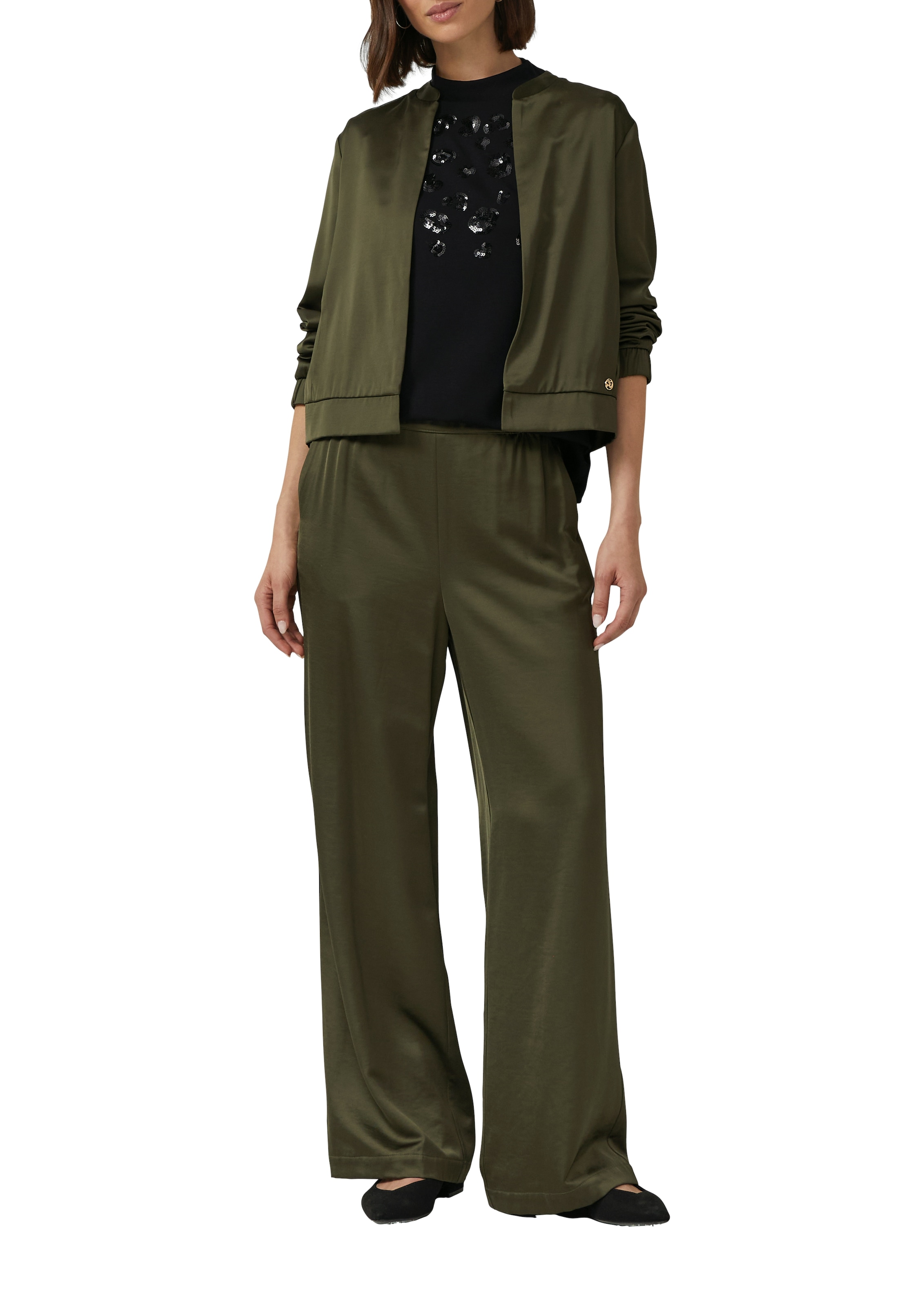 s.Oliver BLACK LABEL 3/4-Arm-Shirt , mit Pailletten und feinem hohem Kragen