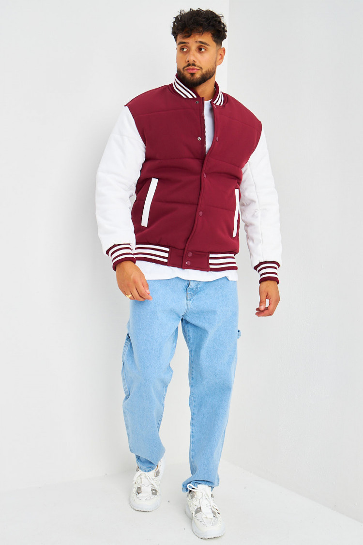 Bomber épais bordeaux à manches longues blanches