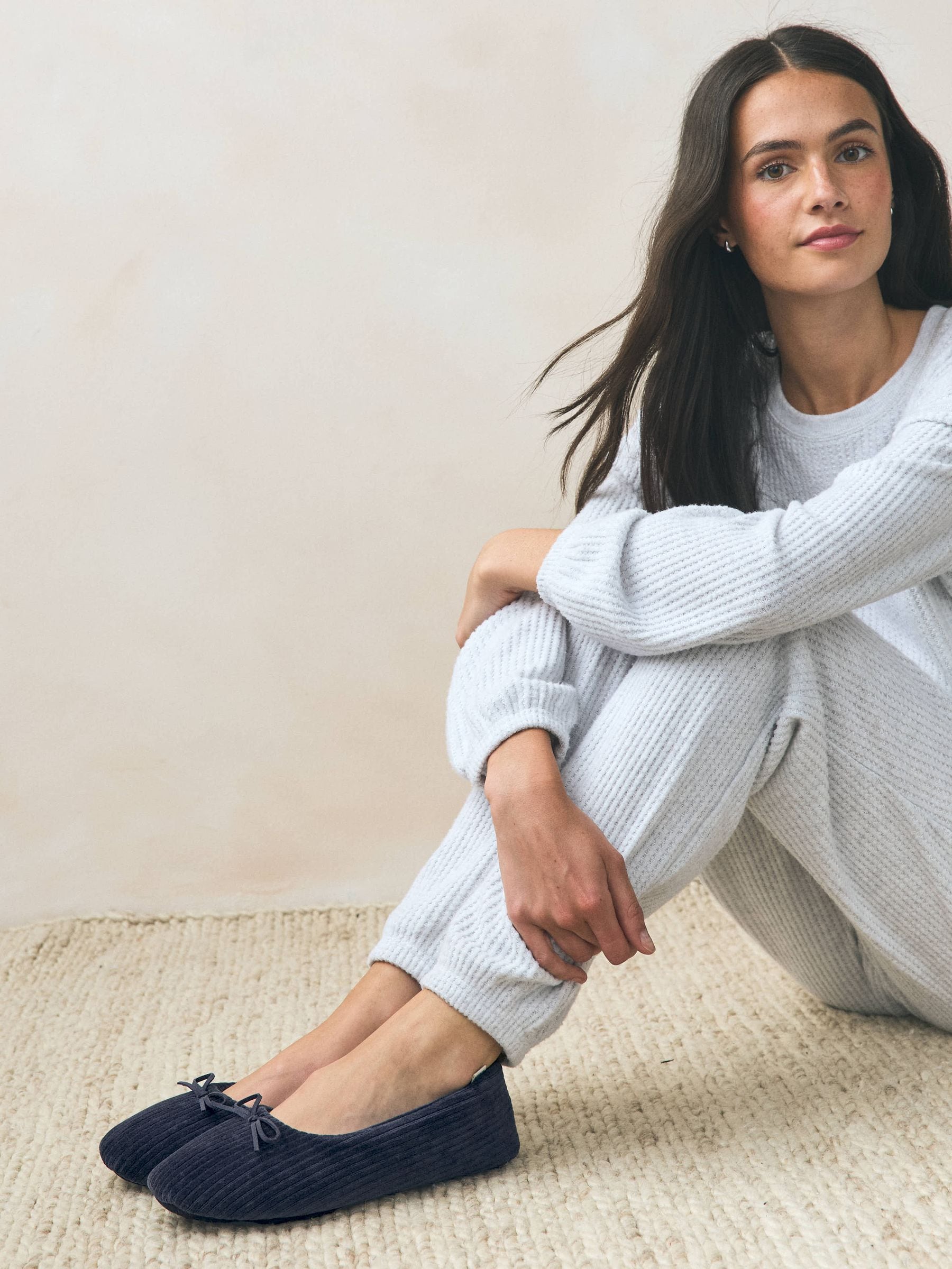 Marineblauw - Velours corduroy balletschoentjes