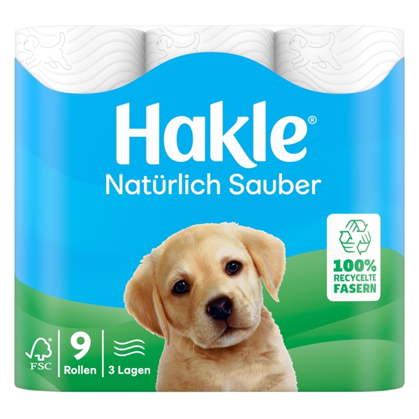 HAKLE Natürliche Sauberkeit Toilettenpapier Kleinrollen<br>36 Stück, 9.8x12cm, Recycling 3-lagig weiss Hakle-Prägung 150 Blatt