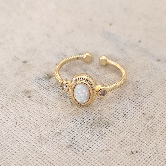 Bague ajustable - Laiton plaqué or & pierre d'opale