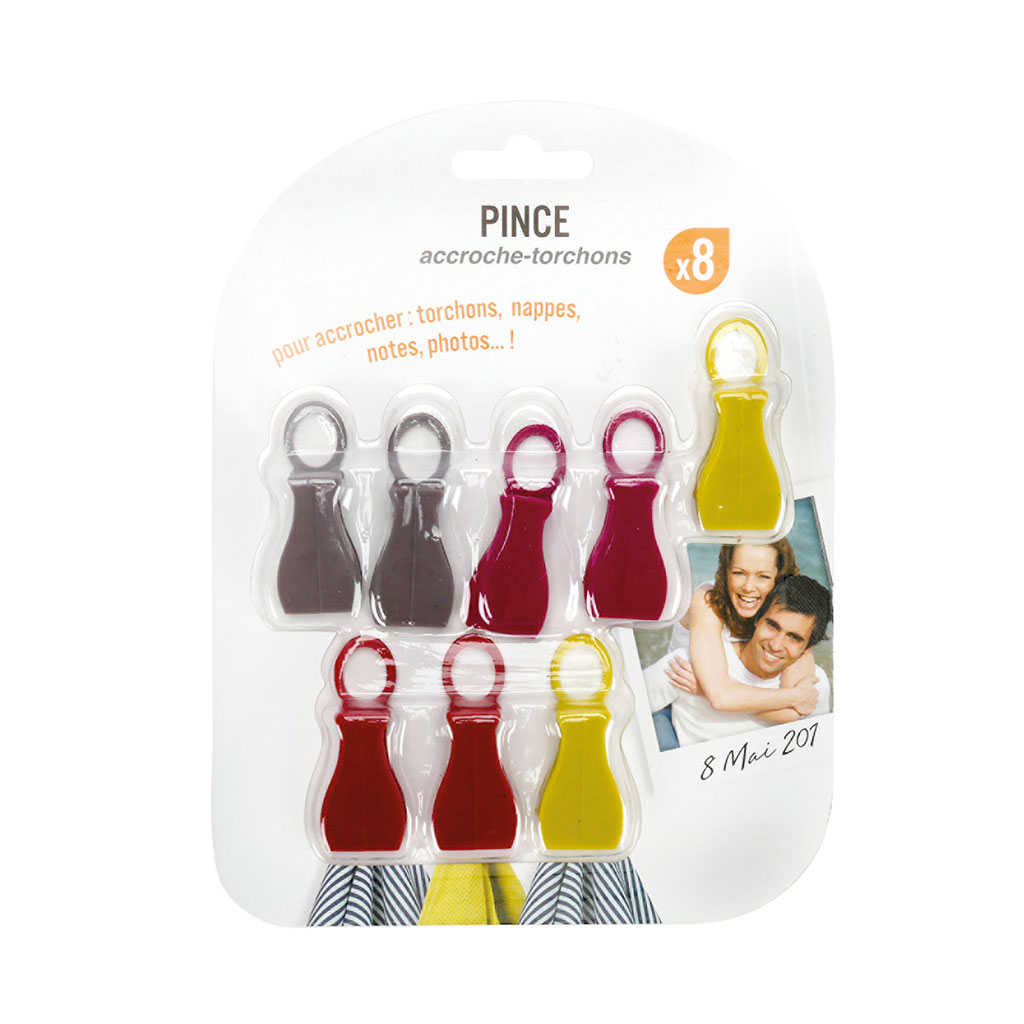 Lot de 8 pinces plastique accroche-torchons
