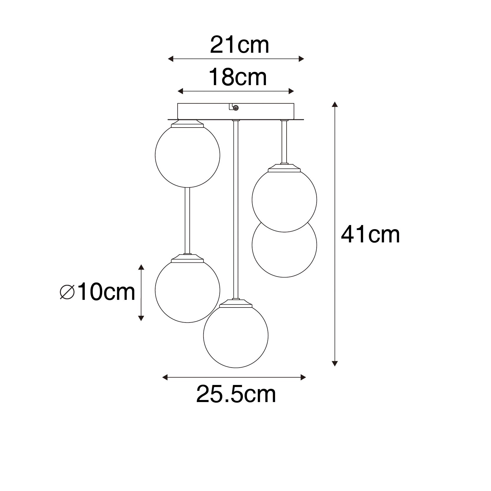 Moderne plafondlamp zwart met opaal glas 5-lichts  - Athens