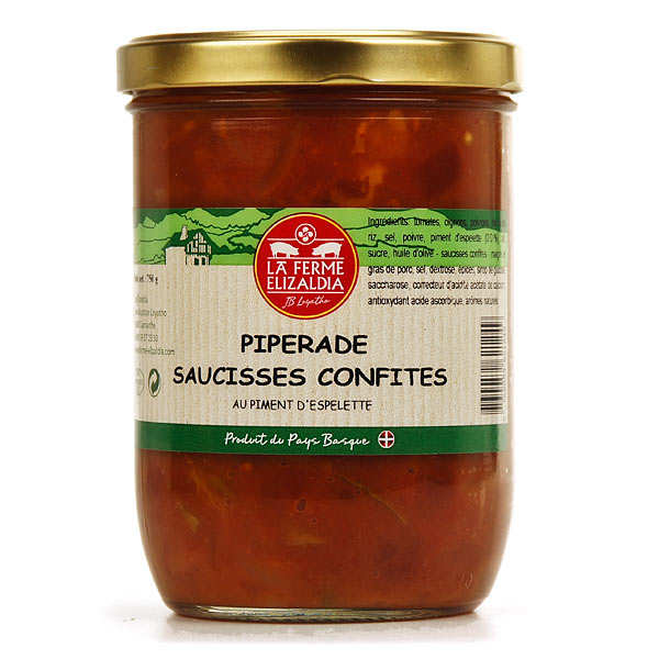 Piperade au piment d'Espelette et saucisses confites