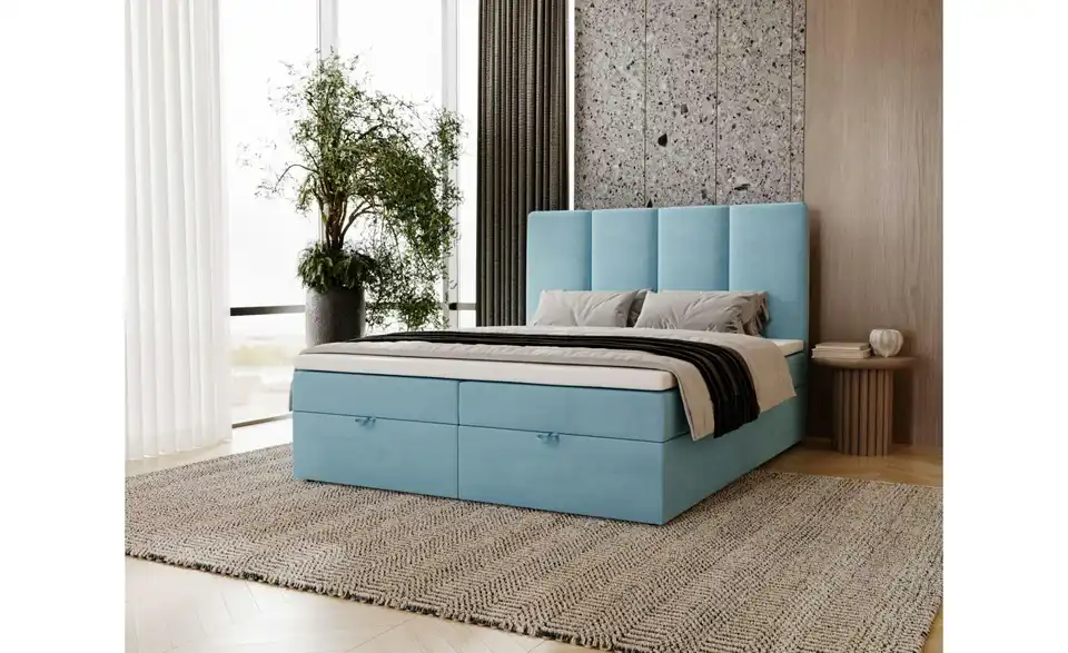 Boxspringbett 201 cm 200x200 cm Blau