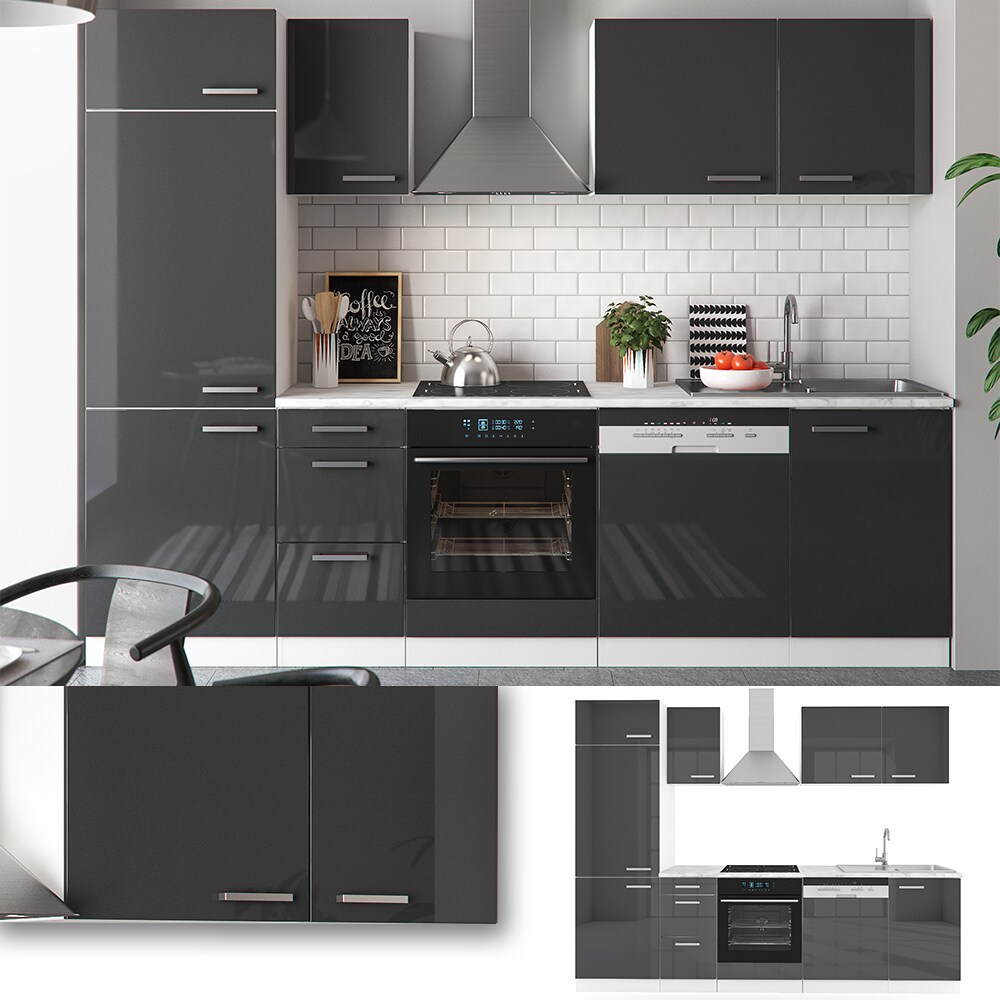 Vicco Küche 270 cm Küchenzeile Küchenblock EinbaukücheAnthrazit Hochglanz
