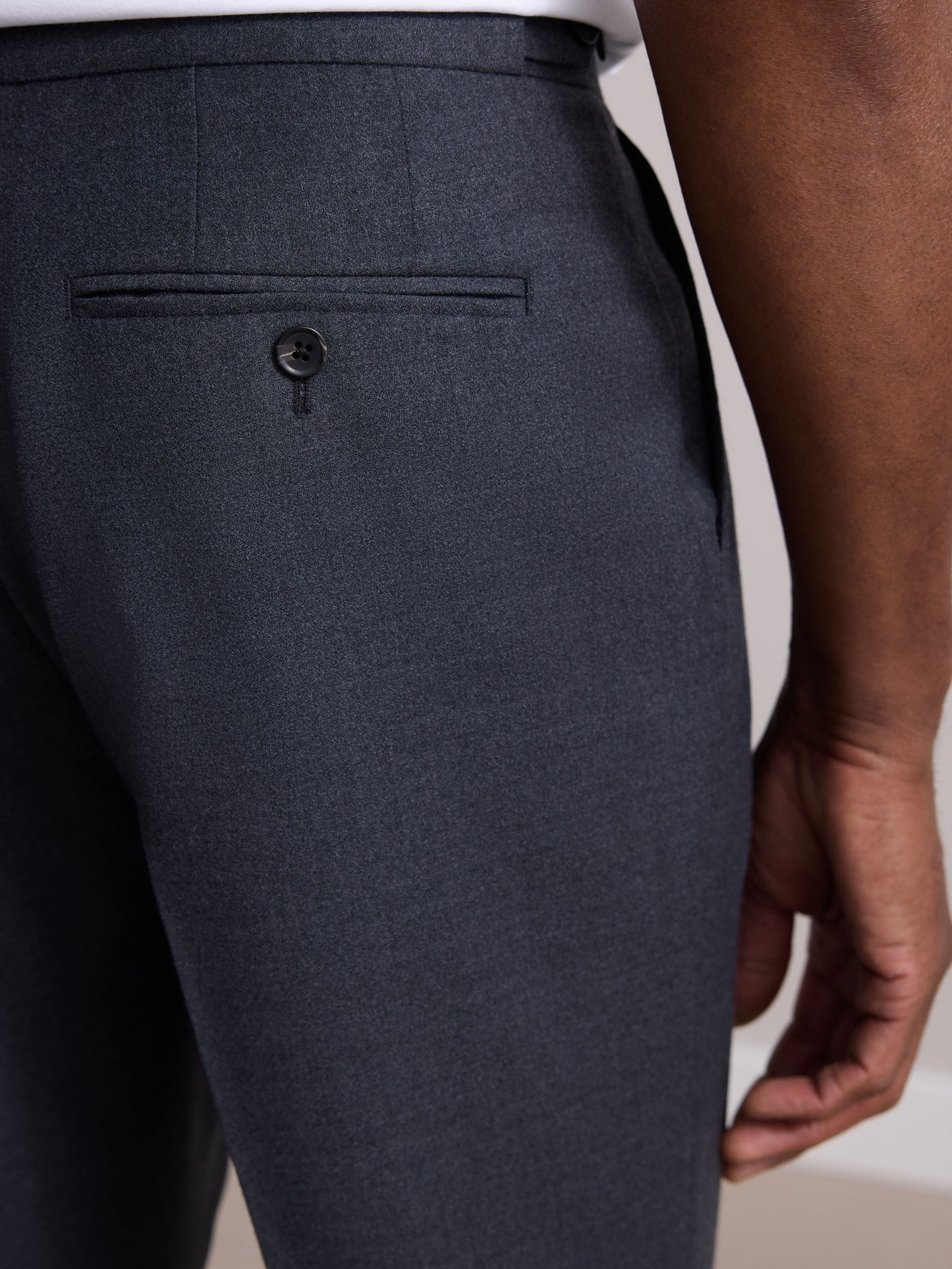 Antraciet - Wollen Rijke Slim Textuur Broek Met Zijverstellers