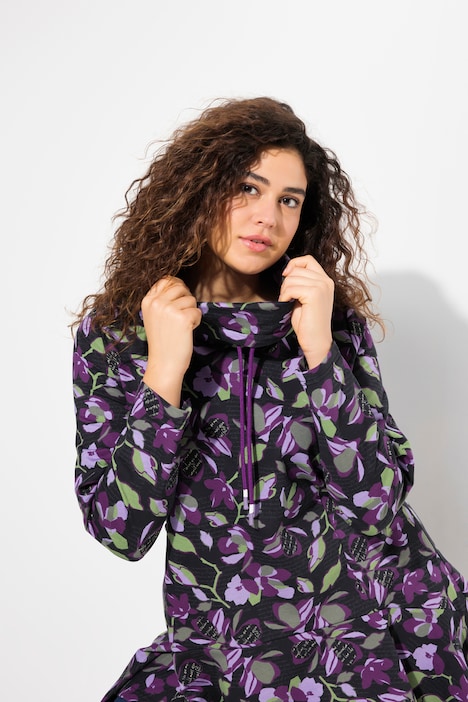 Long-Sweater, Stehkragen, Taschen, Langarm, Volantsaum