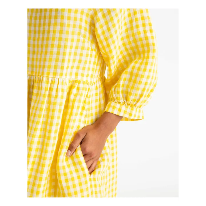 Matona Robe Day Carreaux Lin | Jaune moutarde